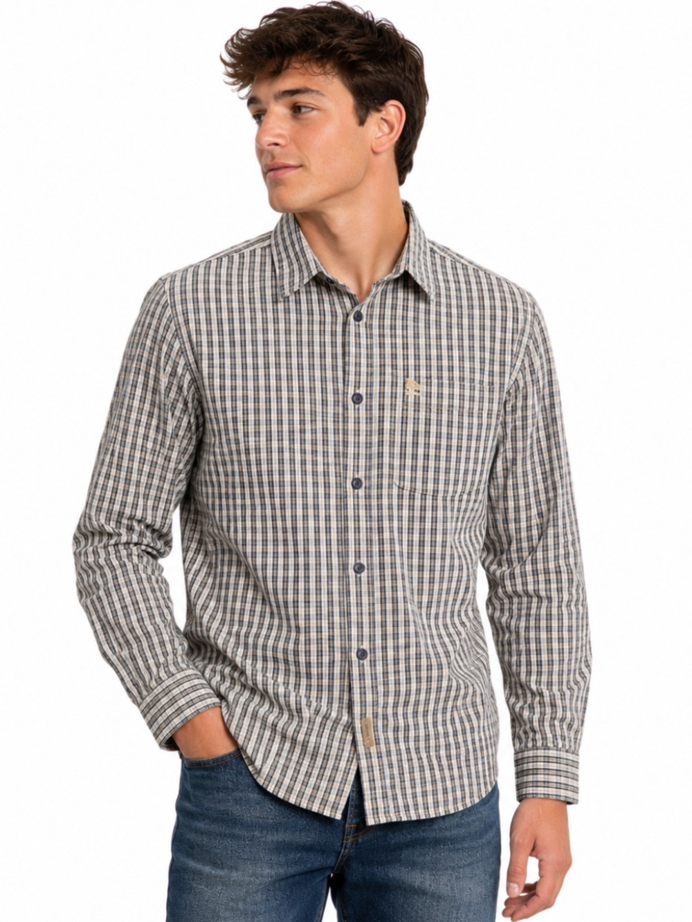 Timberland Men’s Gray Blue Plaid Button Down Shirt Size S
